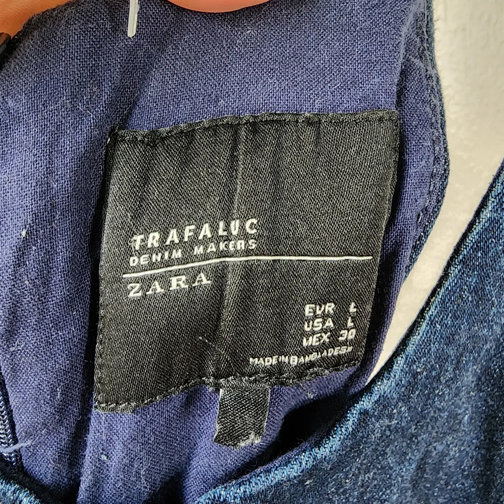 Zara Trafaluc Denim Overall Skirt Dark Blue Mini Size Large - Picture 4 of 13